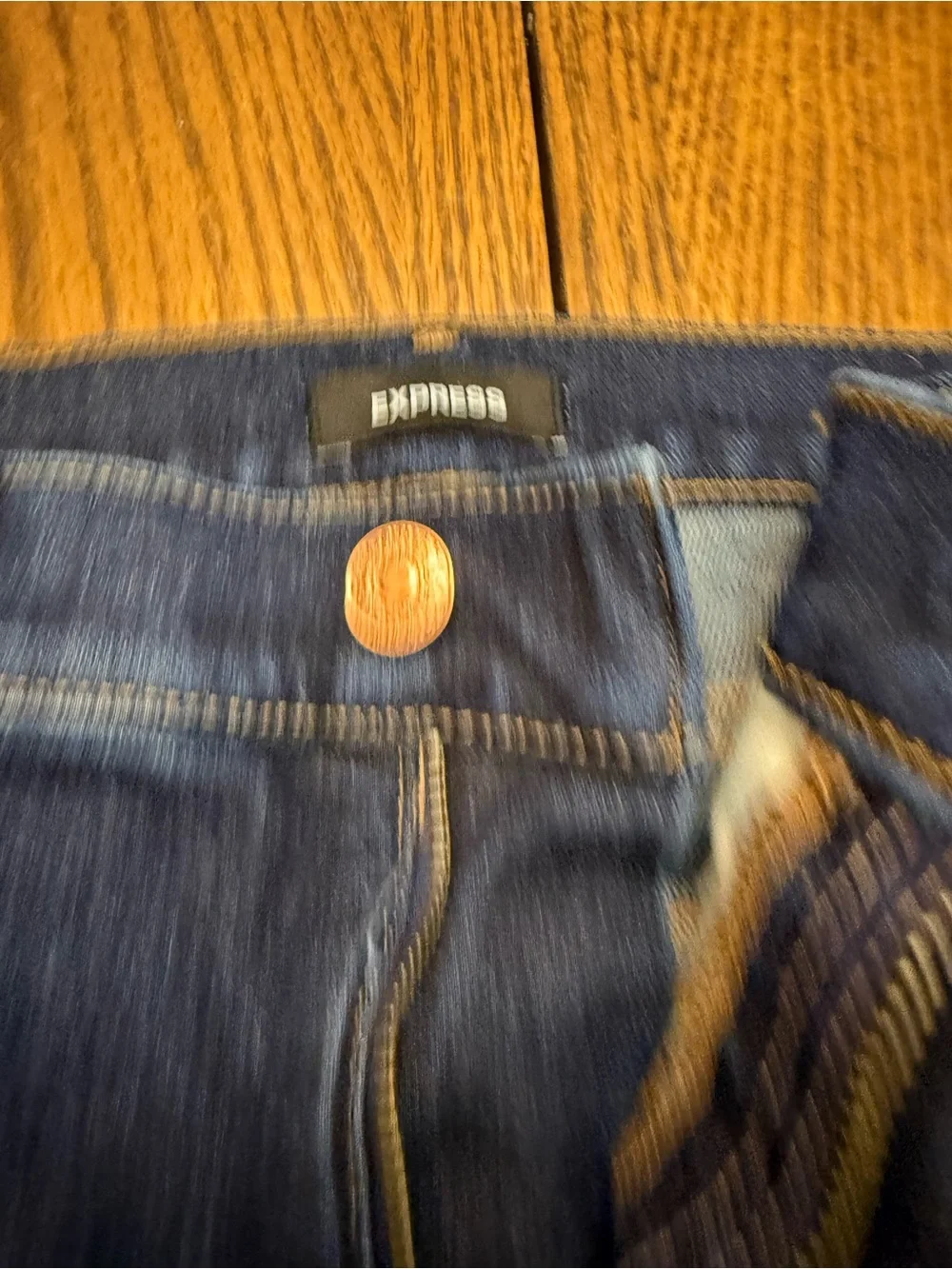 Express Dark Blue Flared Jeans with Raw Hem